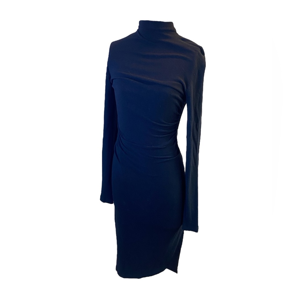 Fall 2001 Donna Karan Runway Cashmere Wool Black Long Sleeve Midi Dress Small